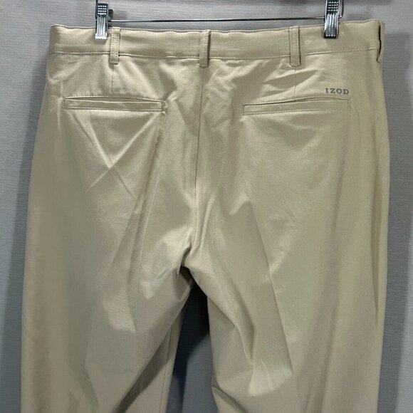 Izod Golf Pants Mens 36 Beige Stretch Flat Front Pockets Logo Straight Leg - Picture 7 of 11